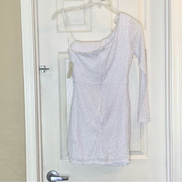 Francesca's Samantha One Shoulder Mini Dress White Size Medium - Picture 14 of 14